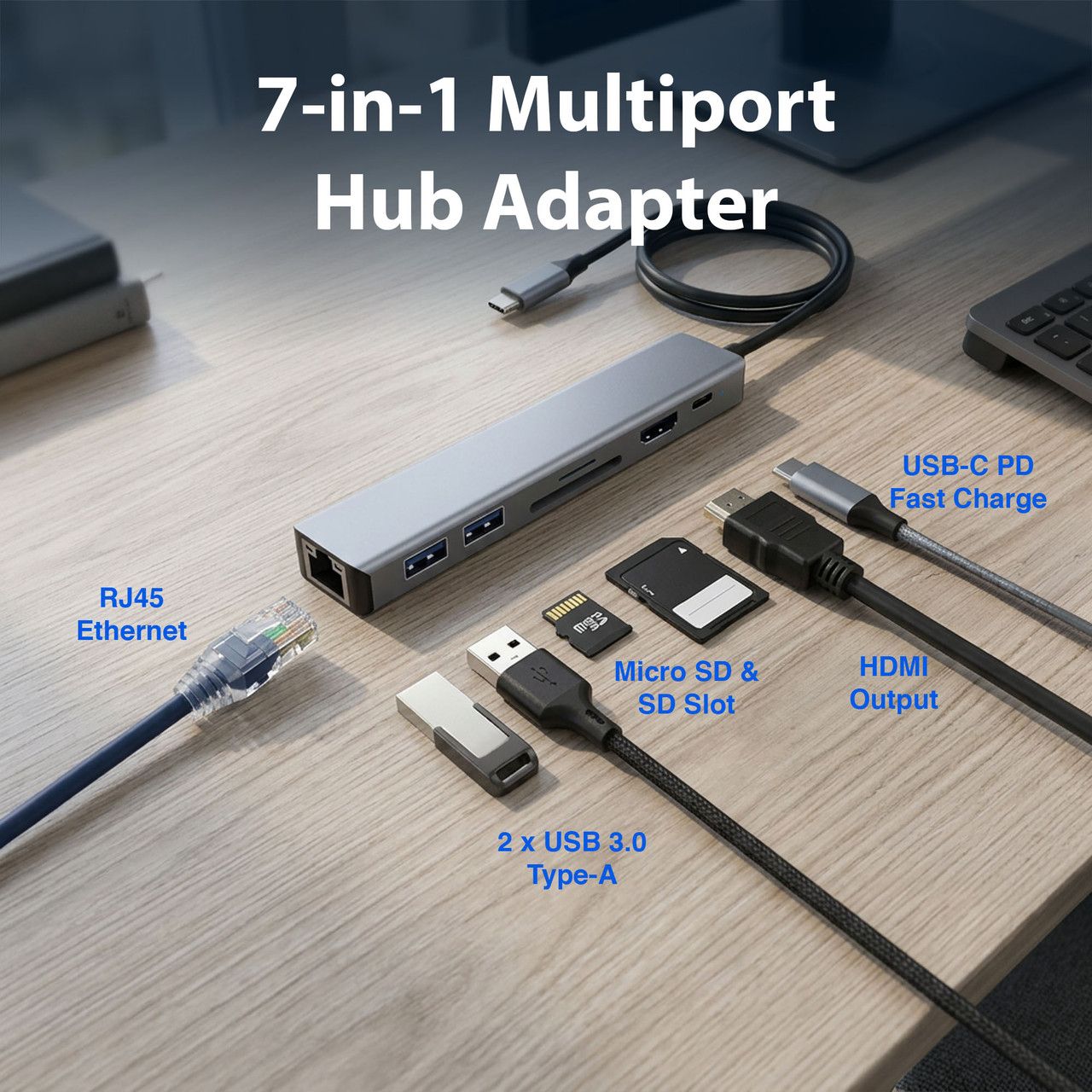 USB-C 7 Port Hub with HDMI and Ethernet