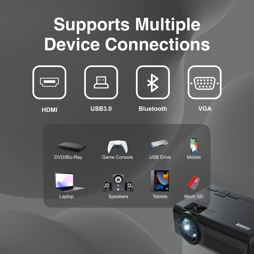 Laser HD Projector with Bluetooth & HDMI