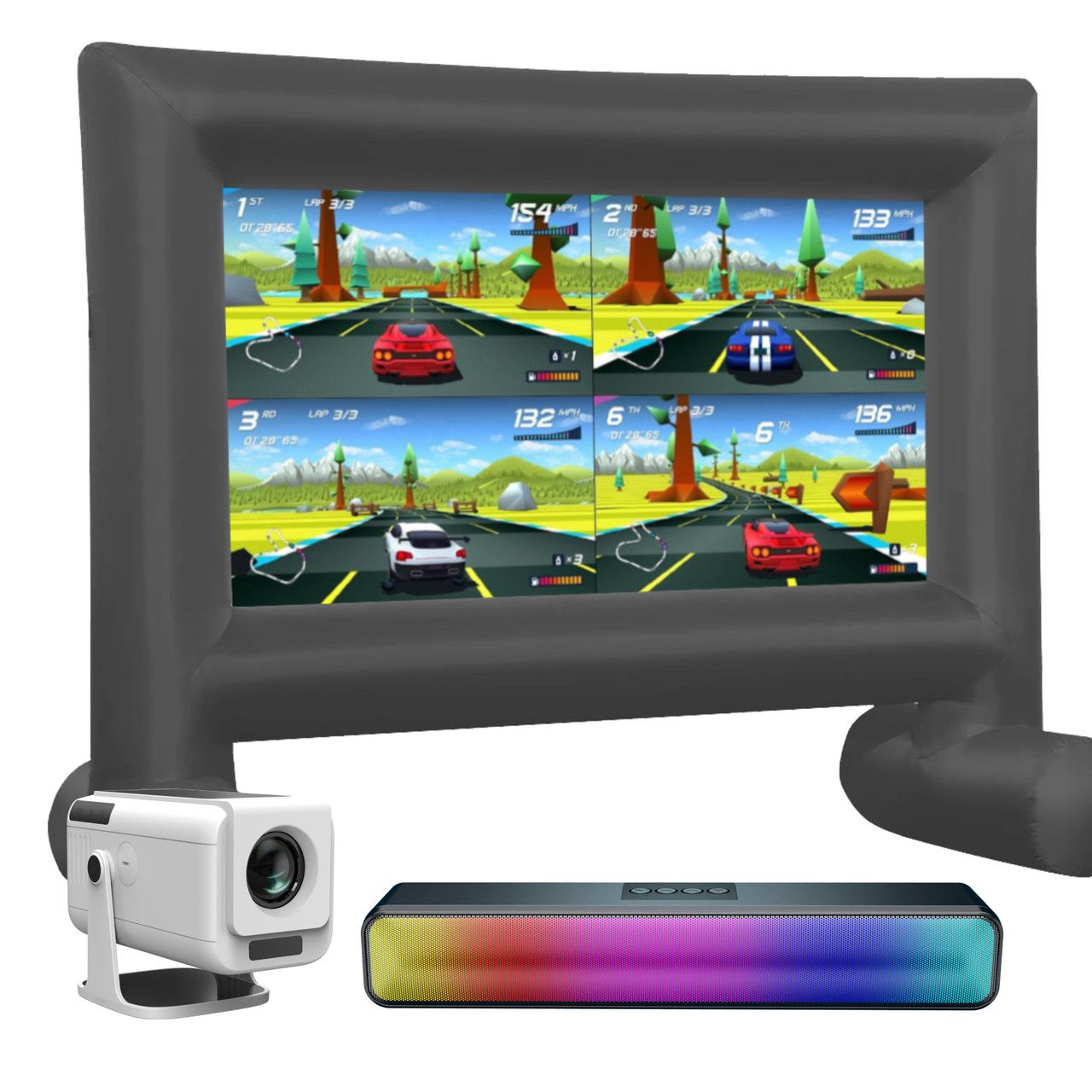 Precision Outdoor Gaming Projector Bundle with Inflatable Screen, 300lm