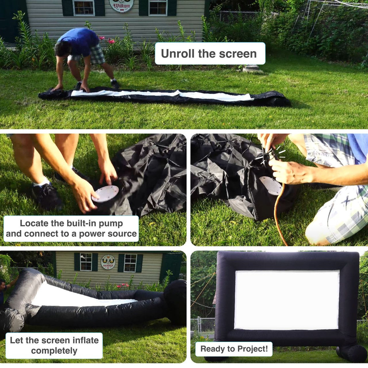 Precision Outdoor Gaming Projector Bundle with Inflatable Screen, 300lm