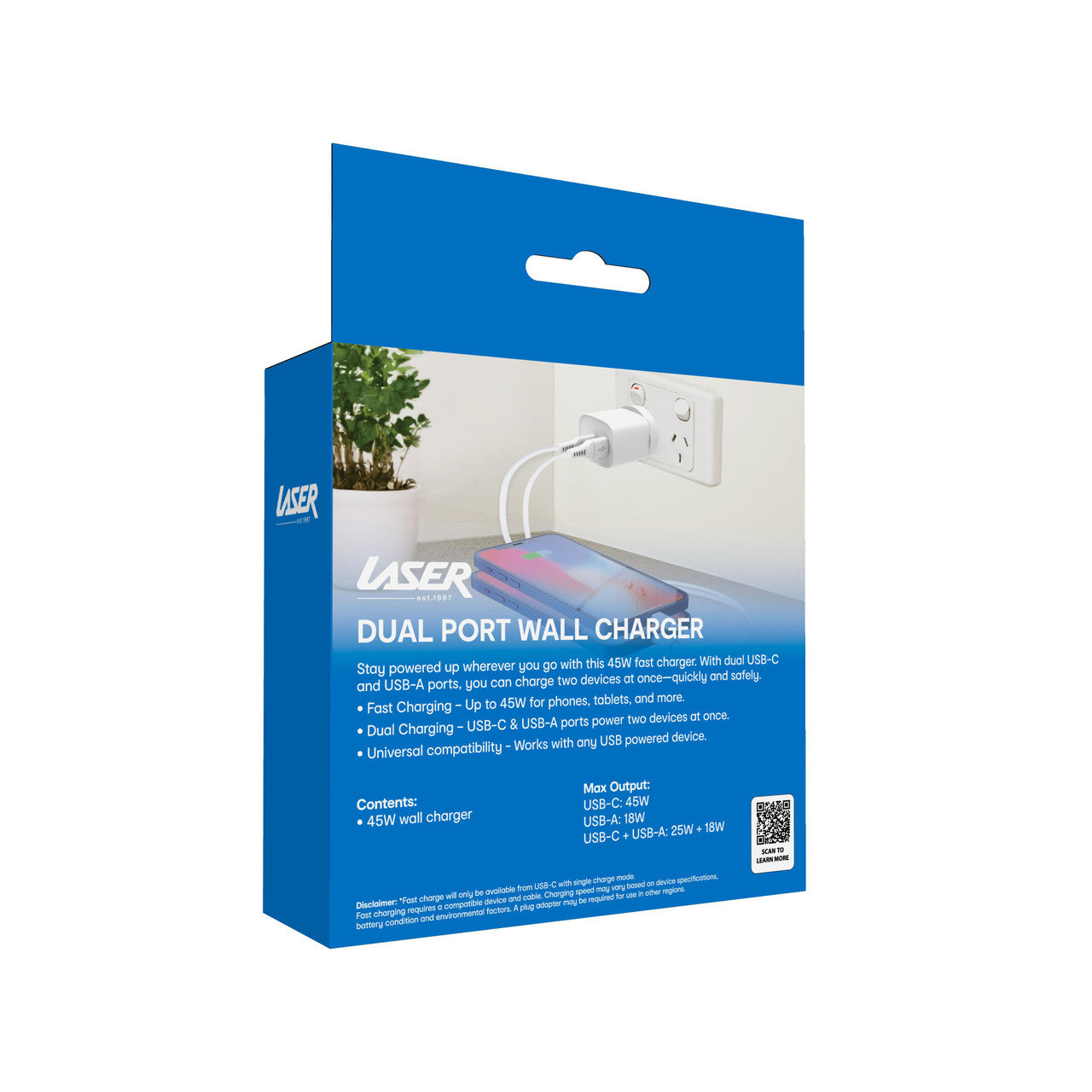 Dual Port 45W USB Wall Charger White