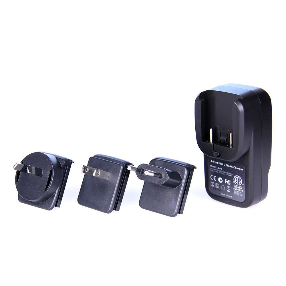 4-Port USB Travel Charger with Global Adapters