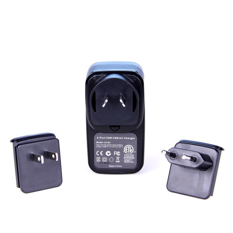 4-Port USB Travel Charger with Global Adapters