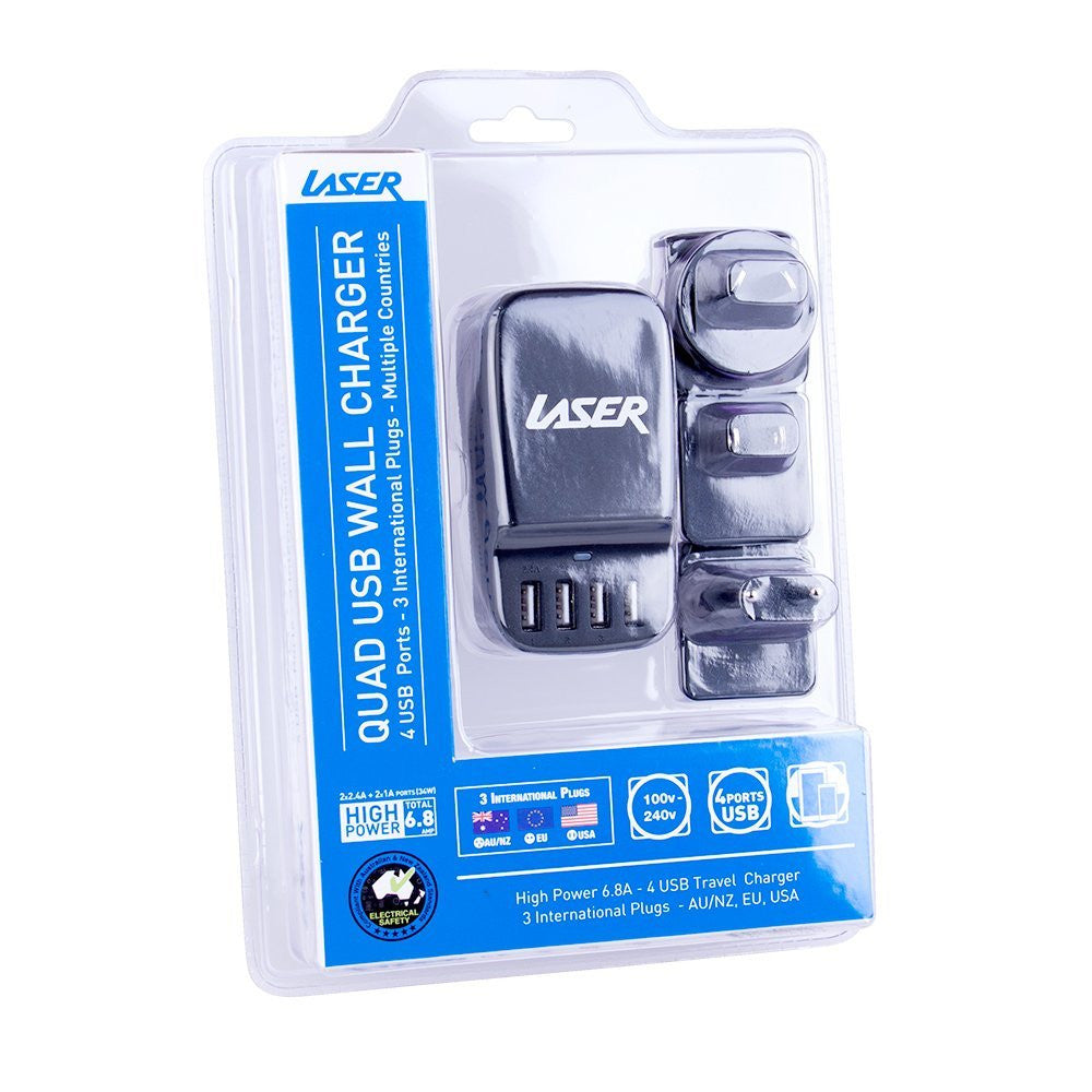 4-Port USB Travel Charger with Global Adapters