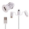 USB Car Charger with 3-in-1 Cable White