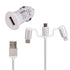 USB Car Charger with 3-in-1 Cable White
