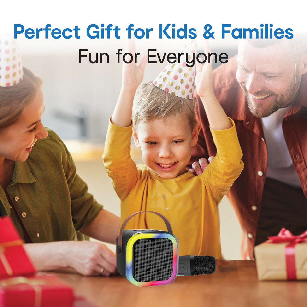 Laser Mini Karaoke Speaker with 2 Wireless Mics - Black