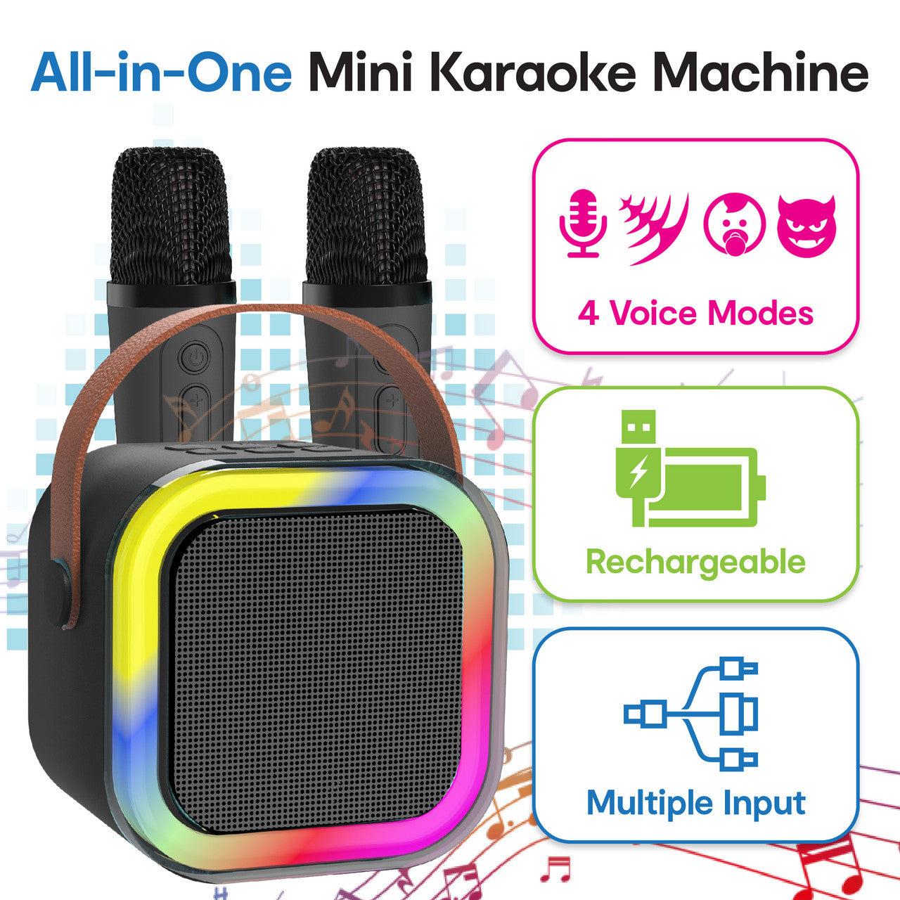 Laser Mini Karaoke Speaker with 2 Wireless Mics - Black