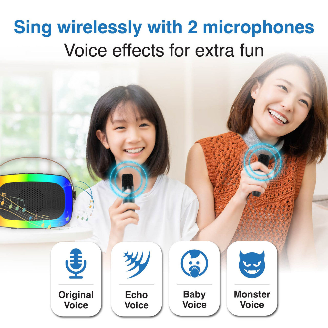 Laser Karaoke RGB Speaker with 2 Wireless Mics