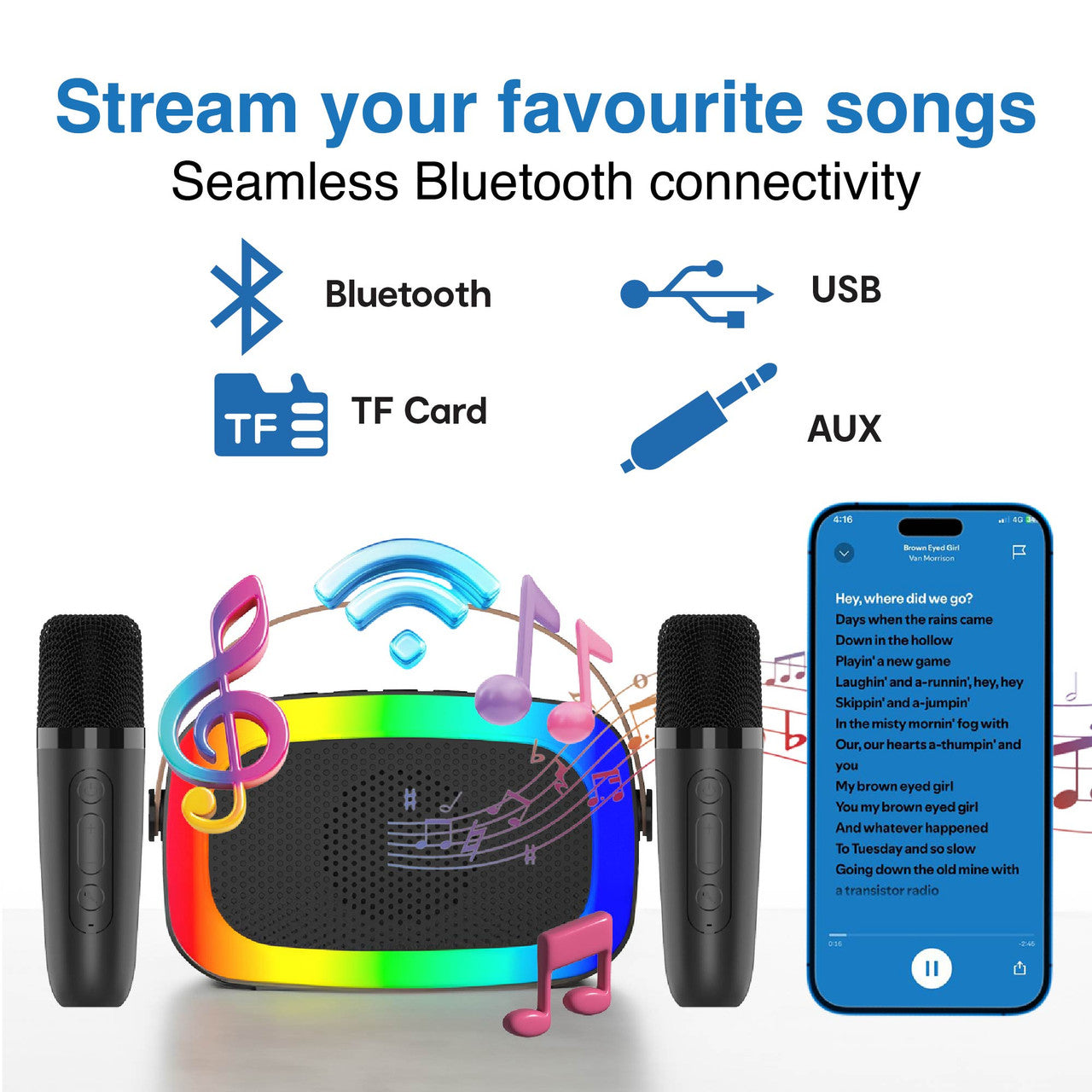 Laser Karaoke RGB Speaker with 2 Wireless Mics