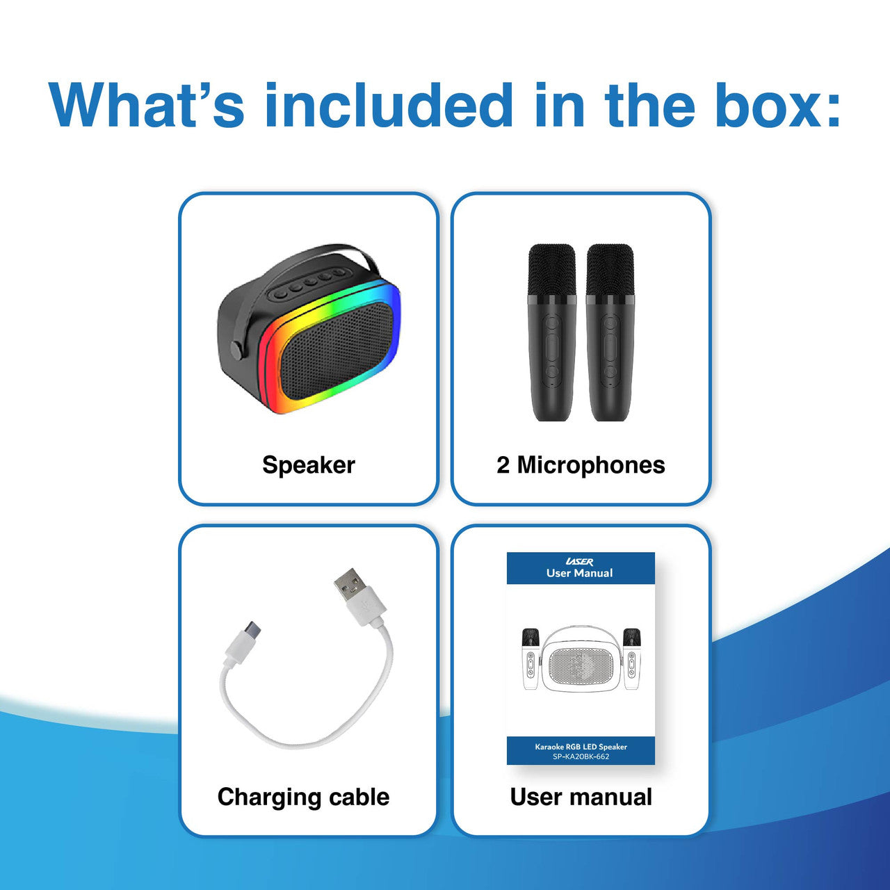 Laser Karaoke RGB Speaker with 2 Wireless Mics