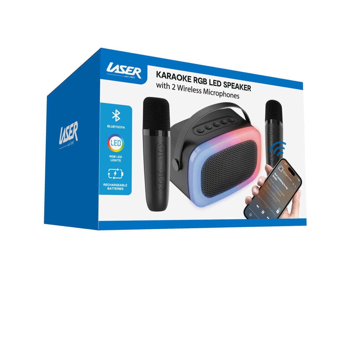 Laser Karaoke RGB Speaker with 2 Wireless Mics