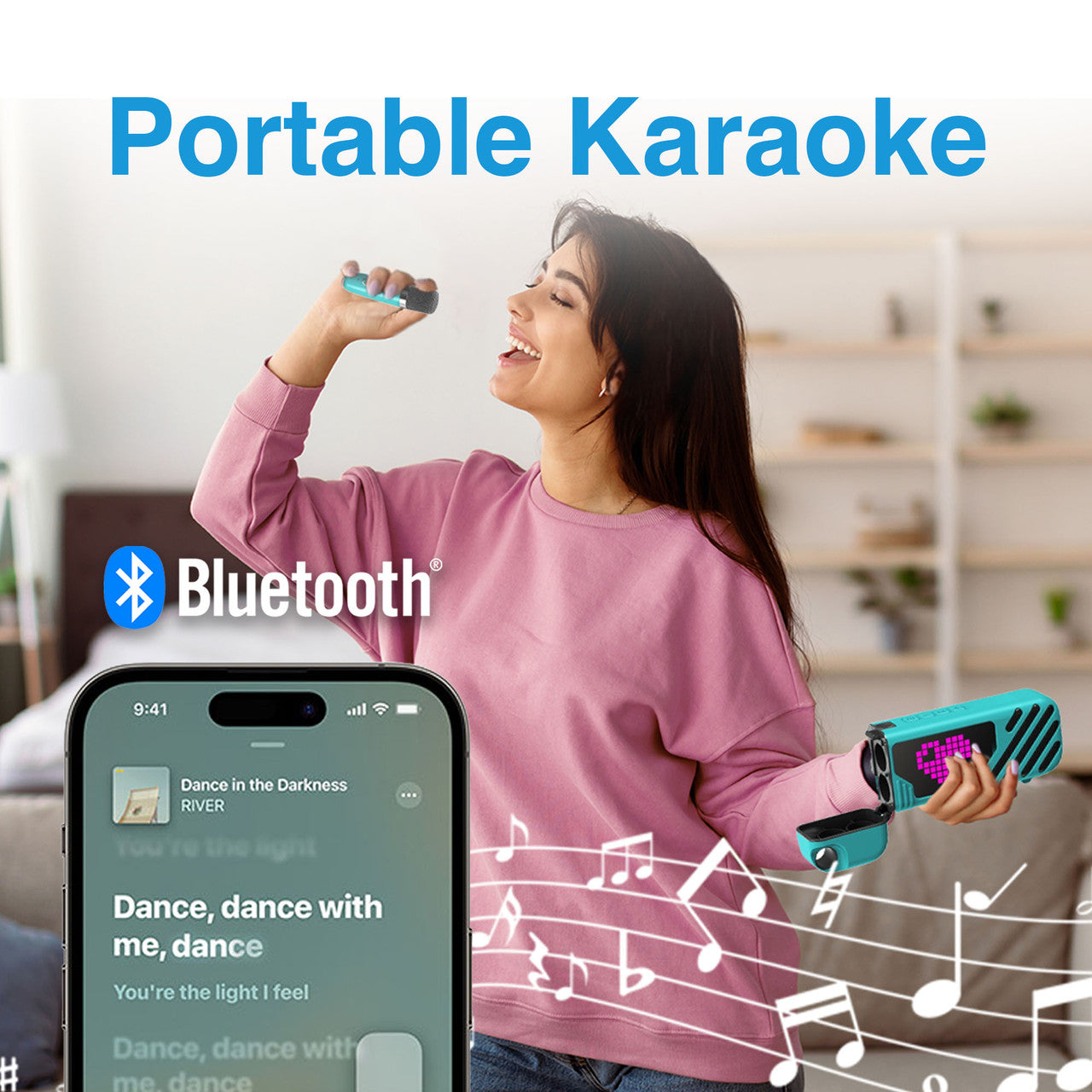 LED Karaoke with 2 Mics Aquatic Awe