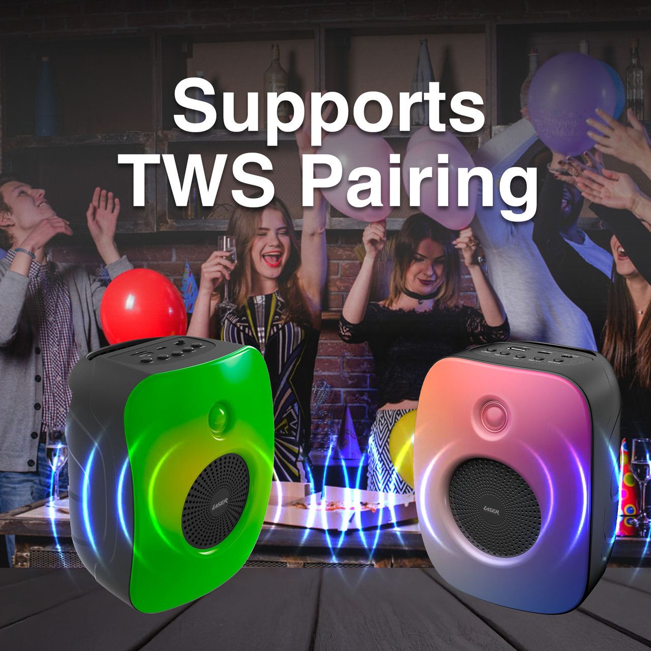RGB Mini Party Speaker Black Bluetooth Sync Lights TWS Pairing Device