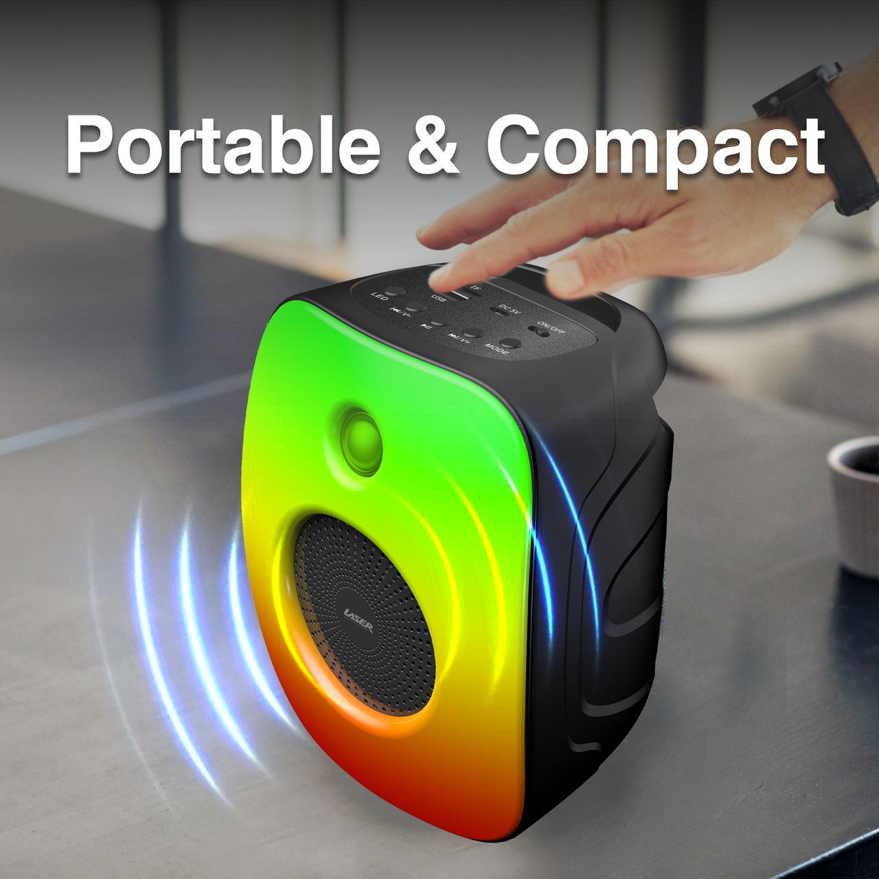 RGB Mini Party Speaker Black Bluetooth Sync Lights TWS Pairing Device