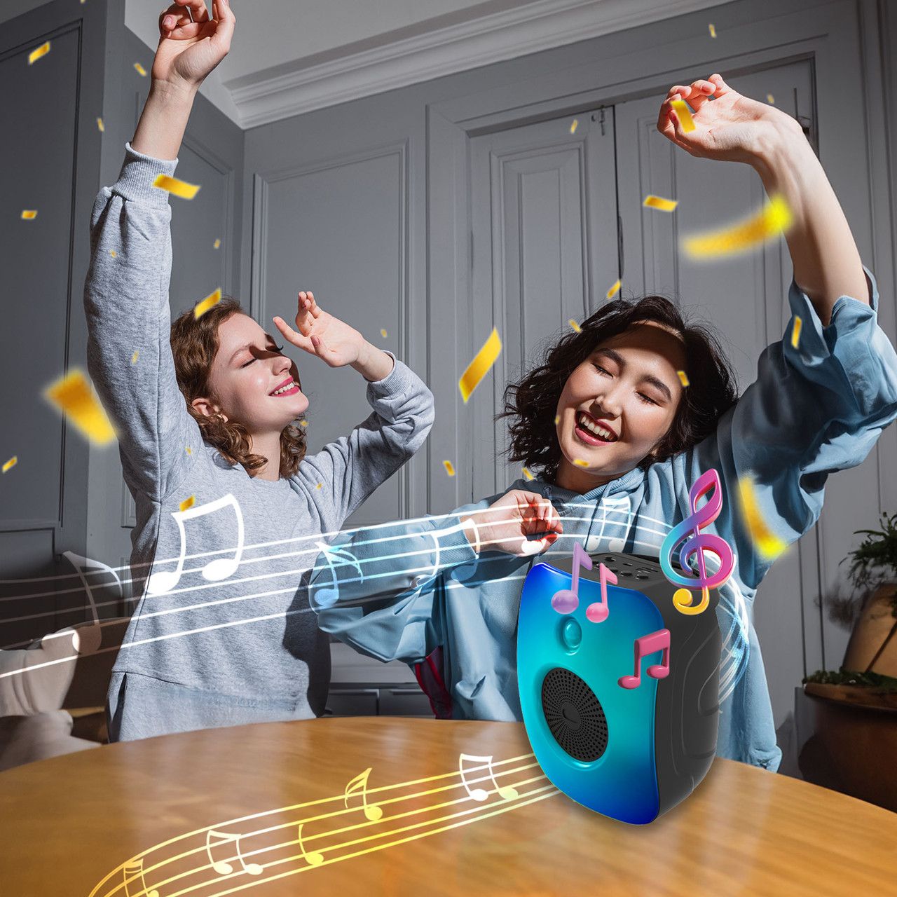 RGB Mini Party Speaker Black Bluetooth Sync Lights TWS Pairing Device