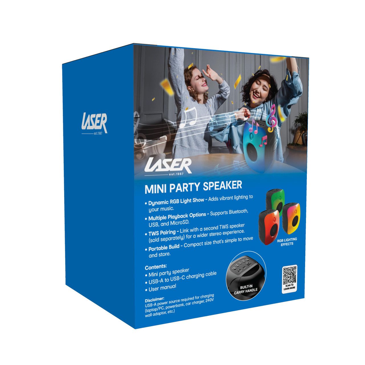 RGB Mini Party Speaker Black Bluetooth Sync Lights TWS Pairing Device