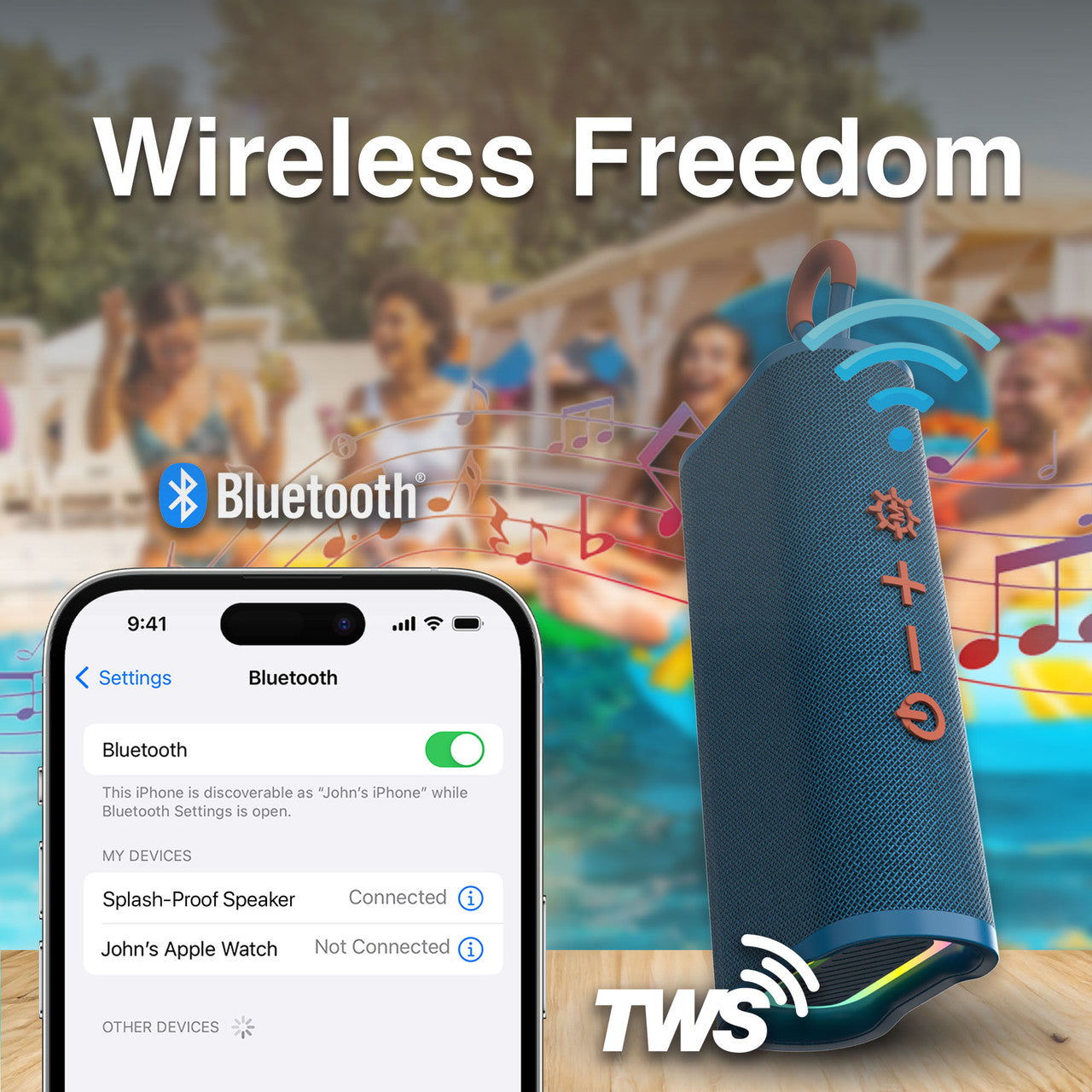 Laser Splash Proof Bluetooth Speaker Blue