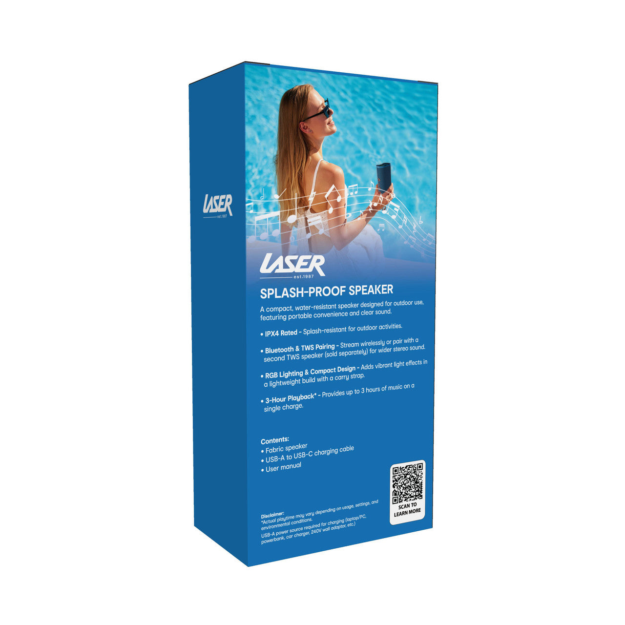 Laser Splash Proof Bluetooth Speaker Blue