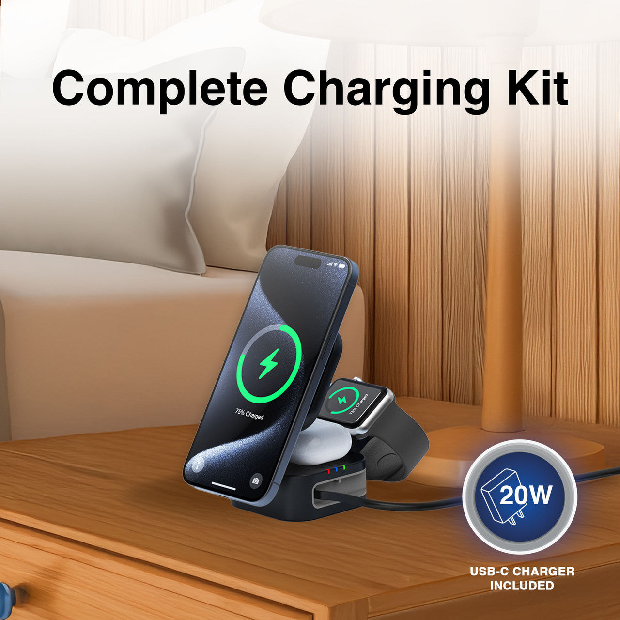 3 in 1 Foldable Wireless Charging Stand Black