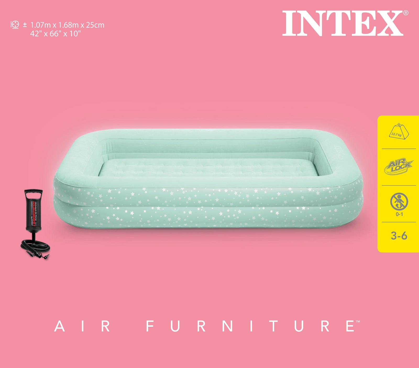 Intex Kidz Inflatable Travel Bed set with Hand Pump - Stars. Great for Travel 66810