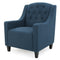 Canberra Linen Armchair – Dark Blue Tufted Accent Chair with Espresso Legs