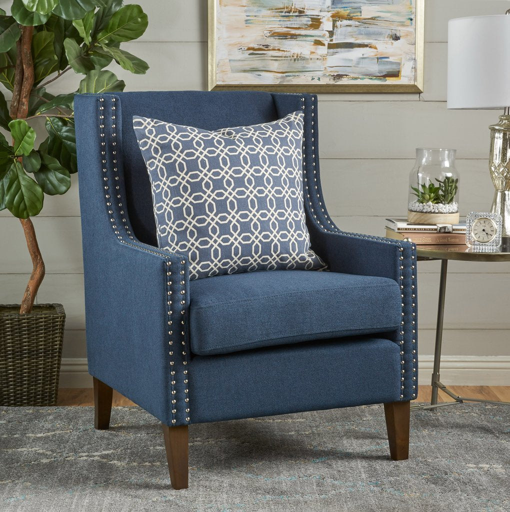 Cecilia Classic Studded Dark Blue Wingback Club Armchair