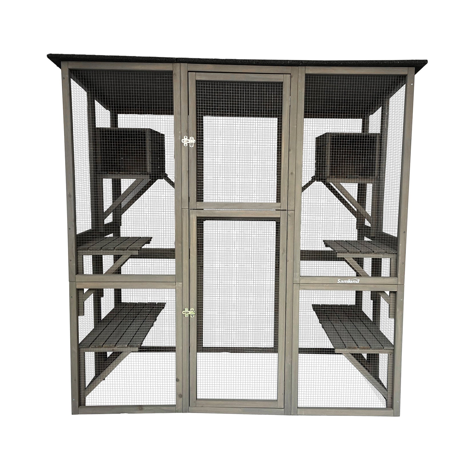 Samland Wooden Cat Cage Walk in Cat Condo House Kitten Ferret Enclosure Cage