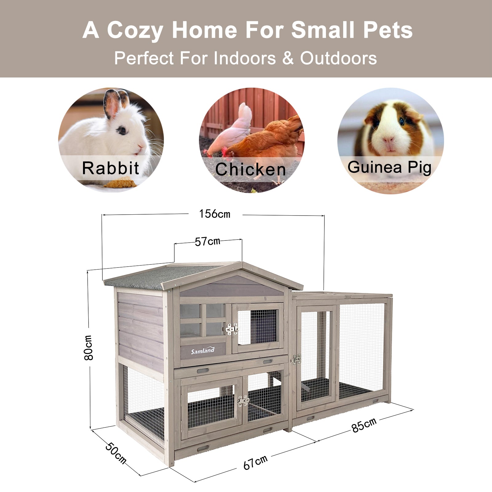 Samland Rabbit Hutch Cage Indoor and Outdoor Chicken Coop Guinea Pig Cage Bunny Cage Waterproof Roof