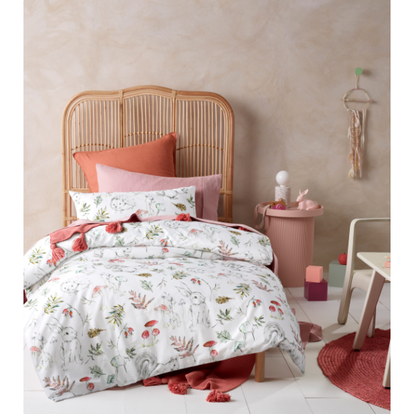 Story Time White Printed Cotton Quilt Cover Sets   Single