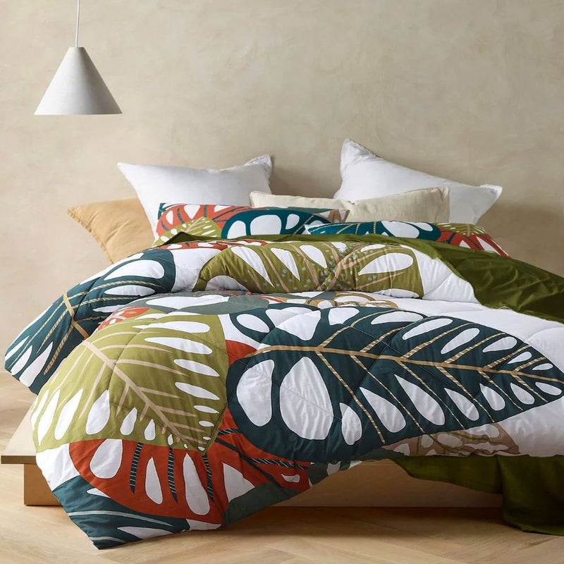 Monstera Digital Printed 3 Piece Comforter Set   Queen