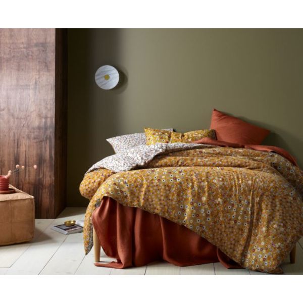 Lisa Washed Cotton Printed Ochre Quilt Cover Set   King