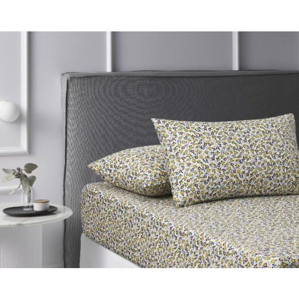 Lisa Washed Cotton Printed Fitted Teal Sheet Set   King