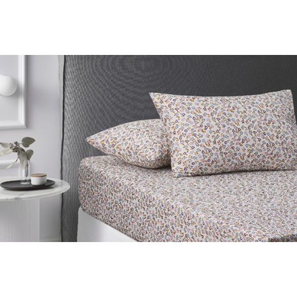 Lisa Washed Cotton Printed Fitted Ochre Sheet Set   Double