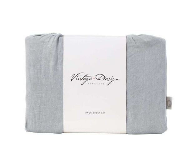 Dove Grey Linen Sheet Sets by Vintage Design Homeware Single