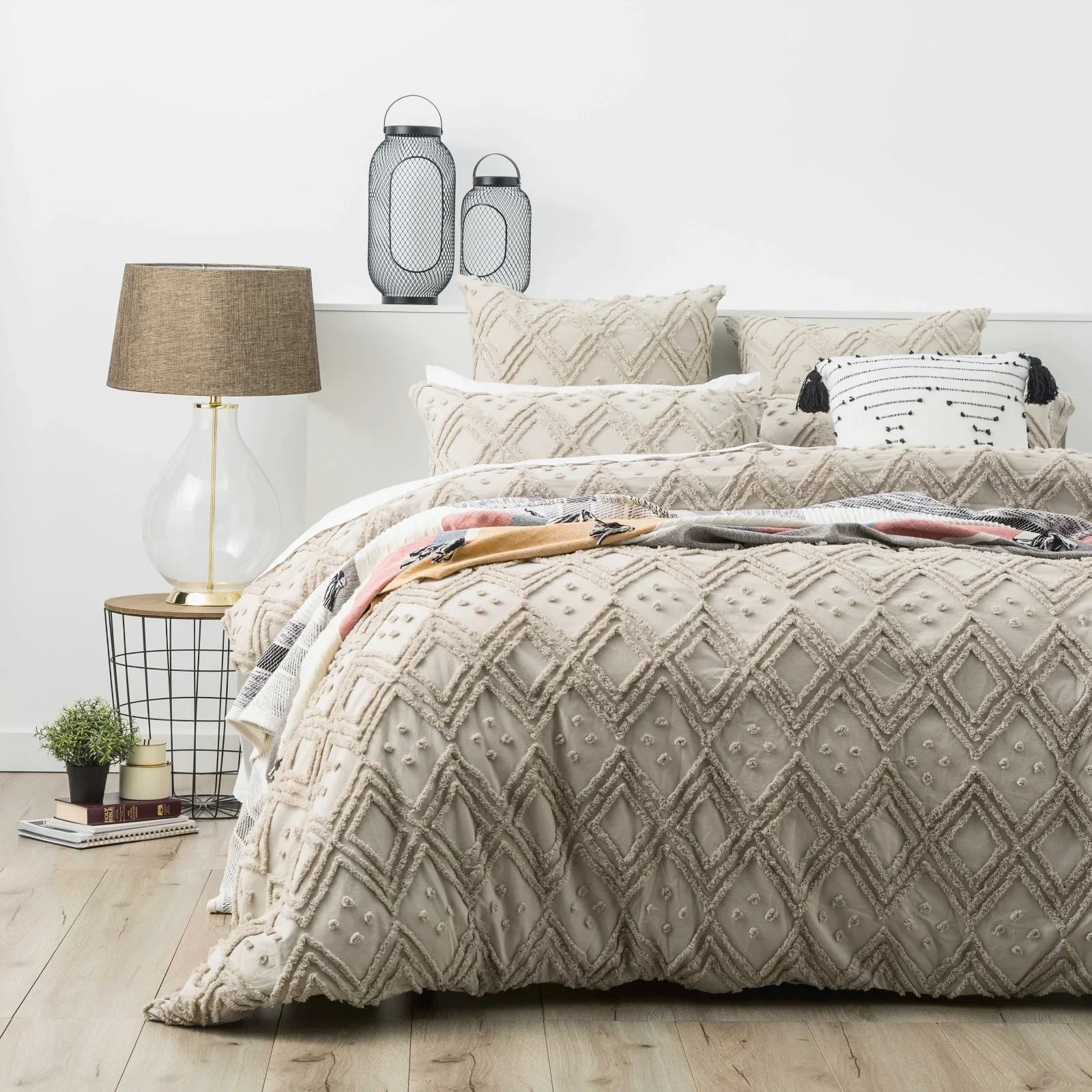 Medallion Cotton Vintage Washed Tufted Stone Quilt Cover Set by  King