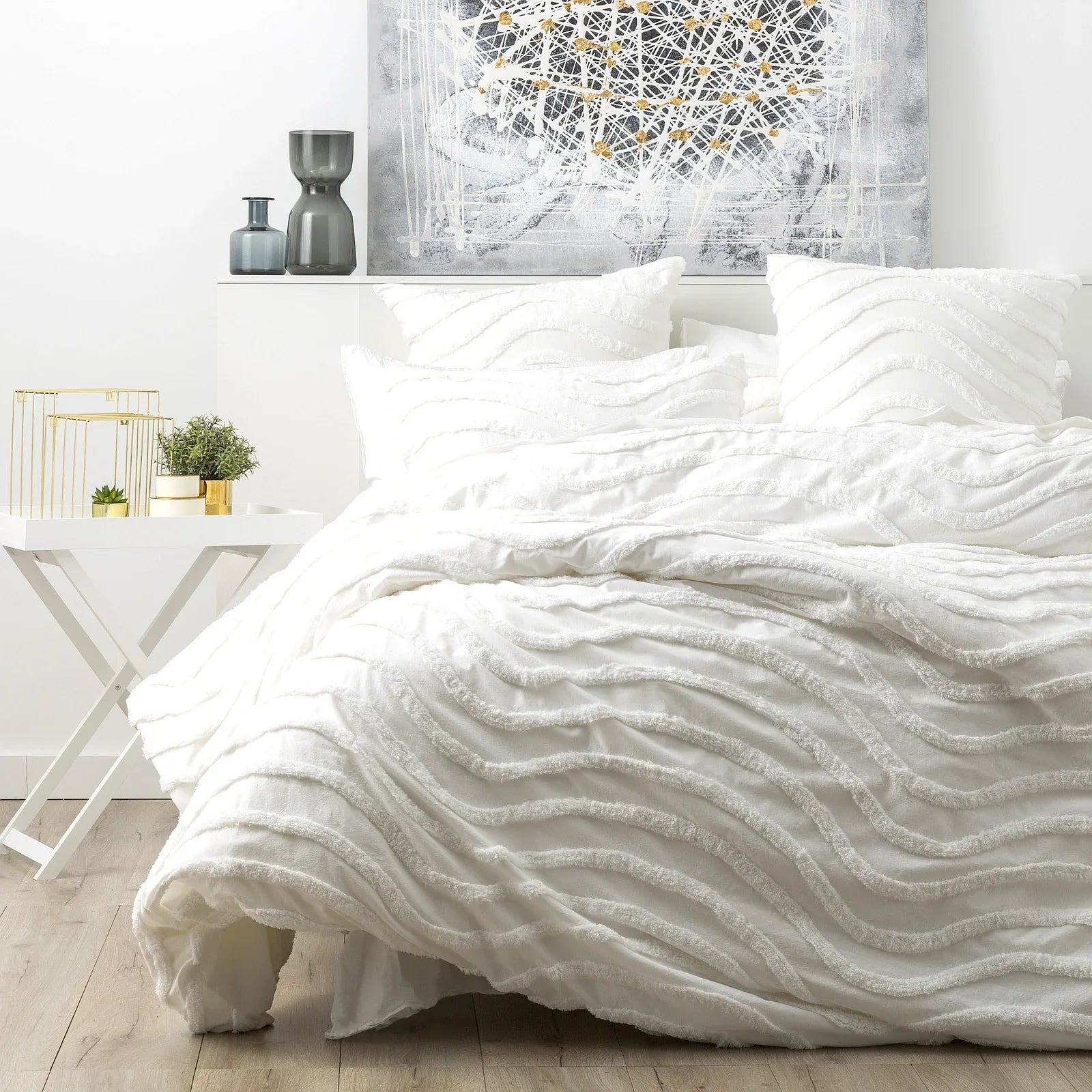 Chenille Wave 100% Cotton Vintage Washed White Tufted European Pillowcase by