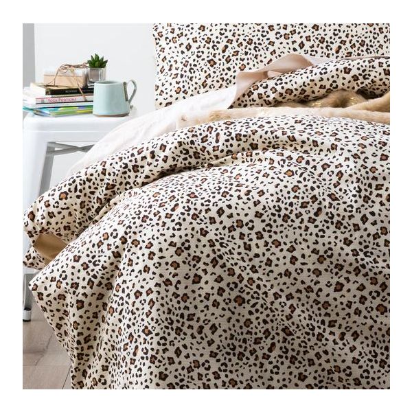 175 GSM Egyptian cotton Flannelette Snow Leopard Queen Quilt Cover Set