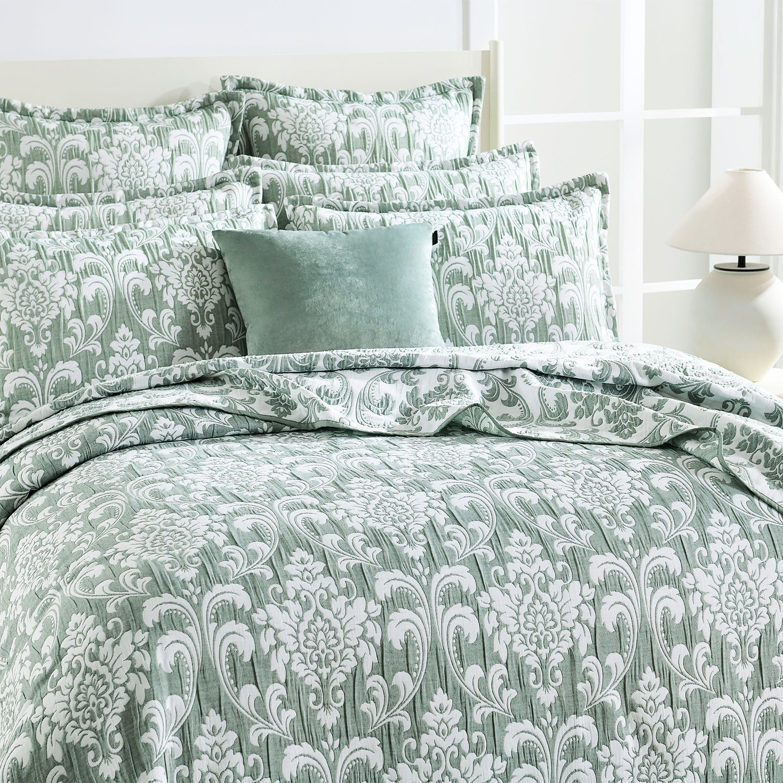 Tahlia Jacquard Jade Coverlet Set European Pillowcase by