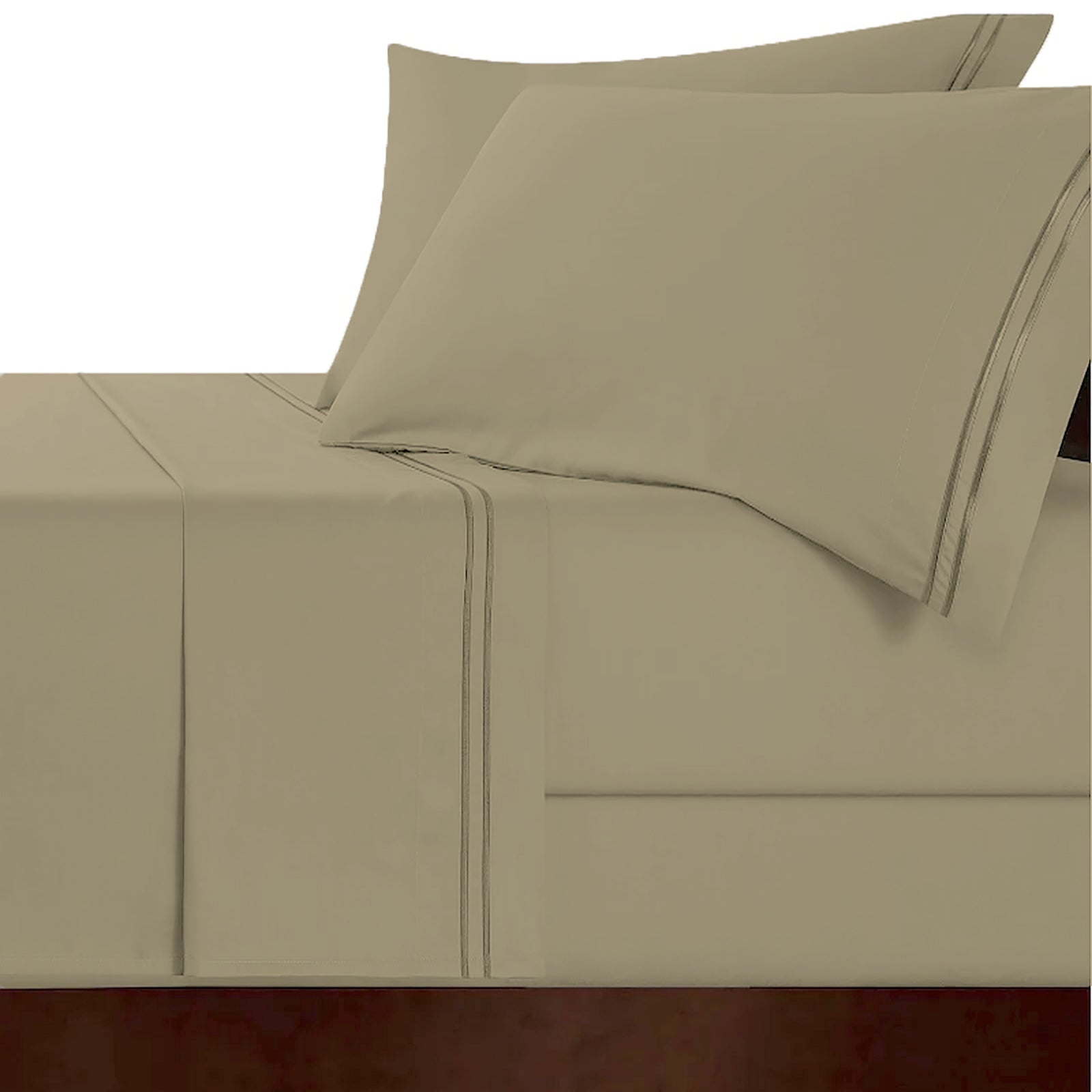 Strada Embroidered 1000 TC Egyptian Cotton Taupe Split King Sheet sets