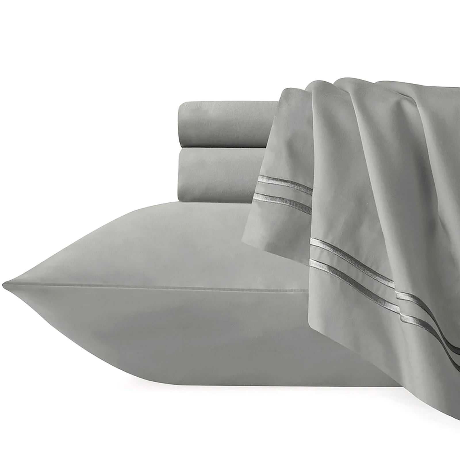 Strada Embroidered 1000 TC Egyptian Cotton Silver Charcoal King Quilt Cover Sets