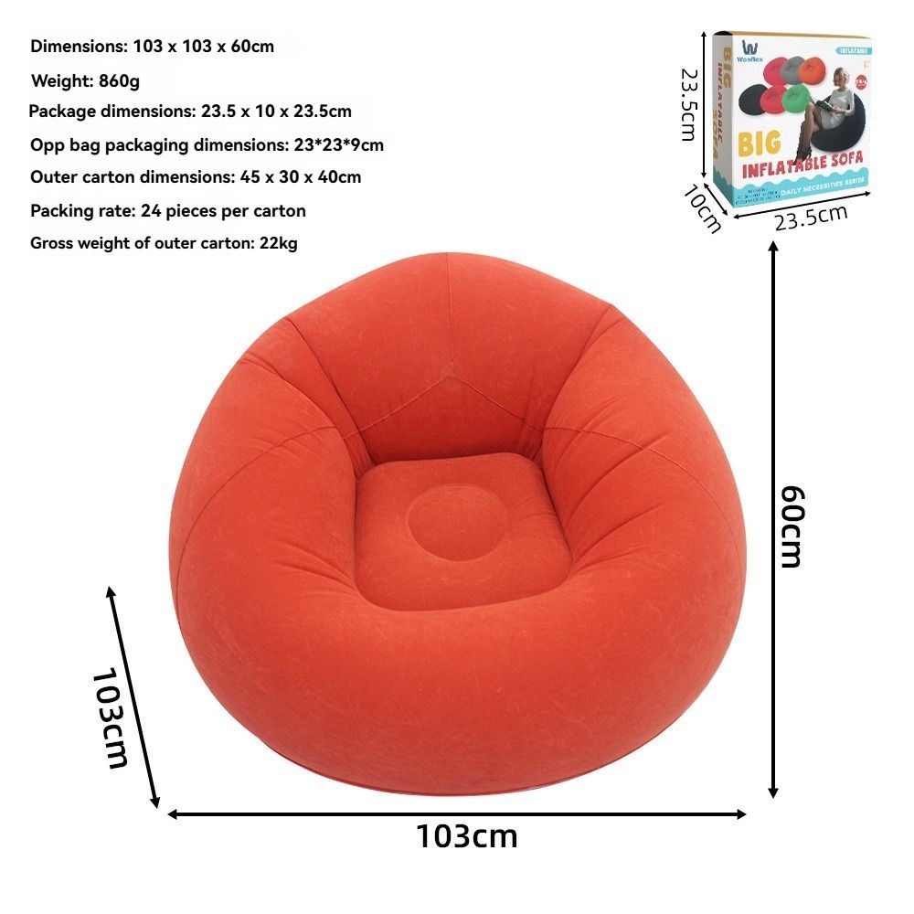 Inflatable Lazy Chair Portable Foldable Sofa Single Person Lazy Sofa Indoor - Rose - Size 01