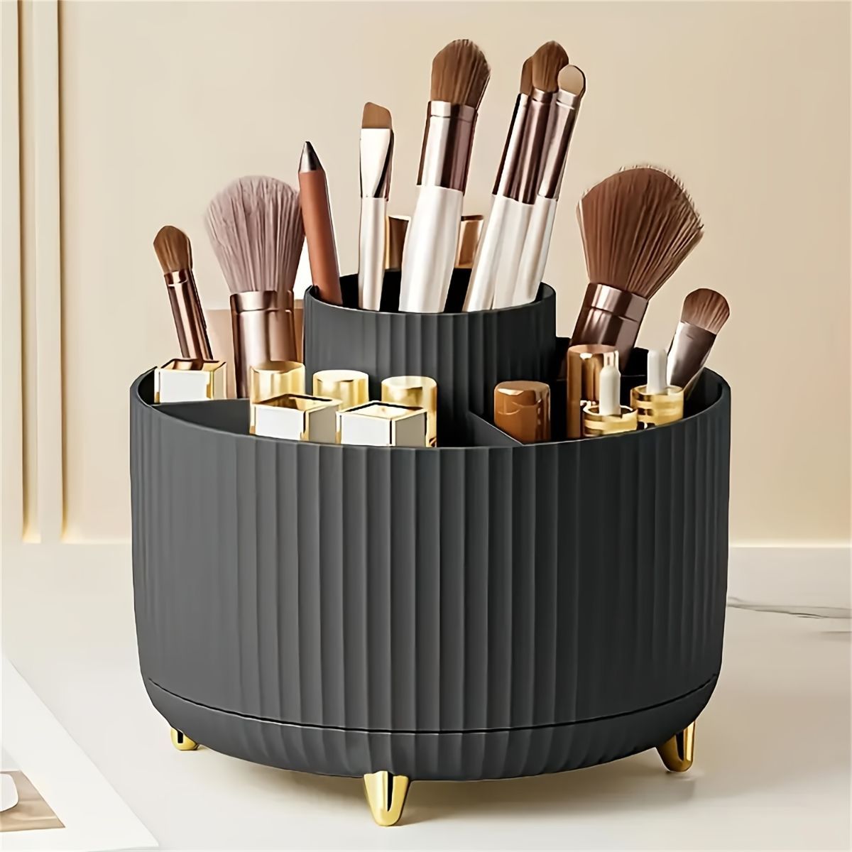 360 Degree Rotating Makeup Organizer Plastic Makeup Organizer 5 Compartment - Pink - Size 01