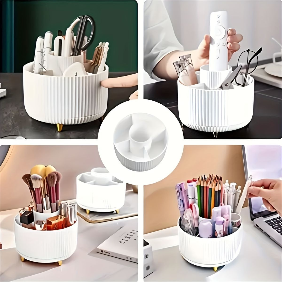 360 Degree Rotating Makeup Organizer Plastic Makeup Organizer 5 Compartment - Pink - Size 01