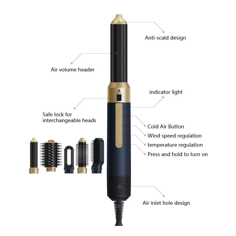 5-in-1 hair dryer, hair styling tool, hot air comb, straightening and curling, automatic curling iron, high-speed motor, Australian hair care, multifunction hair brush - Black - Size 5