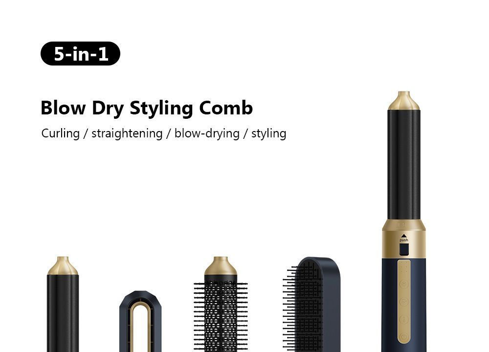 5-in-1 hair dryer, hair styling tool, hot air comb, straightening and curling, automatic curling iron, high-speed motor, Australian hair care, multifunction hair brush - Black - Size 5