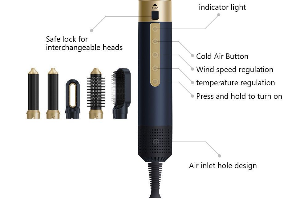 5-in-1 hair dryer, hair styling tool, hot air comb, straightening and curling, automatic curling iron, high-speed motor, Australian hair care, multifunction hair brush - Black - Size 5