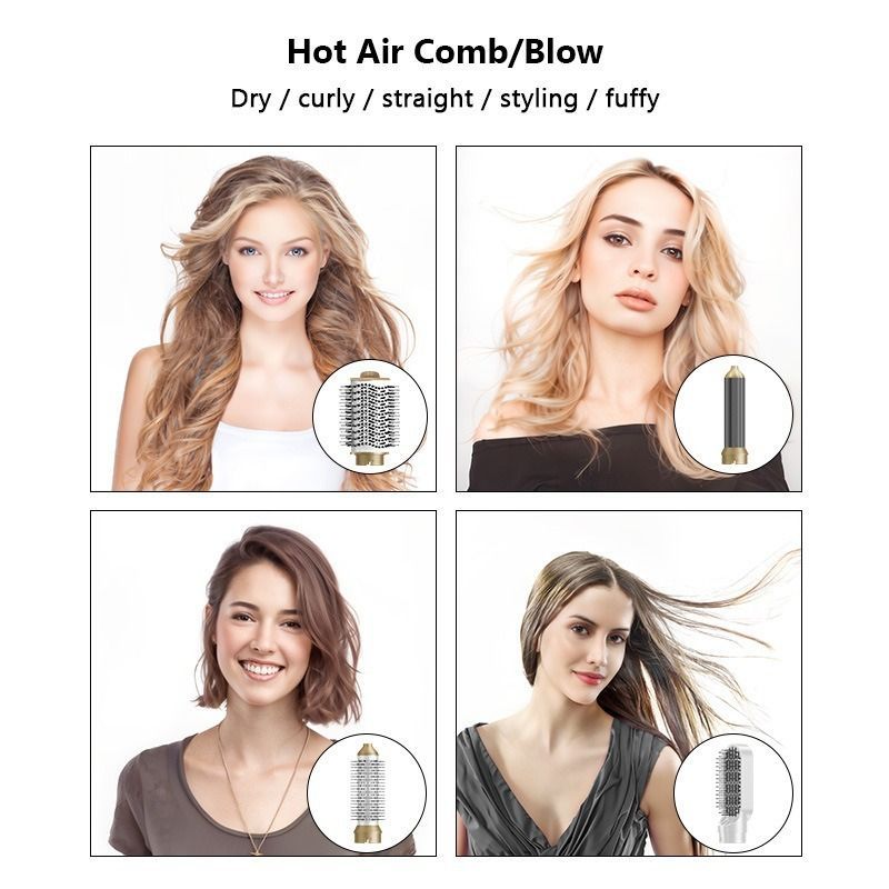 7-in-1 hair curler, automatic hair curler, hot air comb, hair dryer comb, straightening and curling, multifunctional hair tool, Australian hair styling, ceramic hair curler, volume comb, travel hair styler, all hair types - White - Size 7