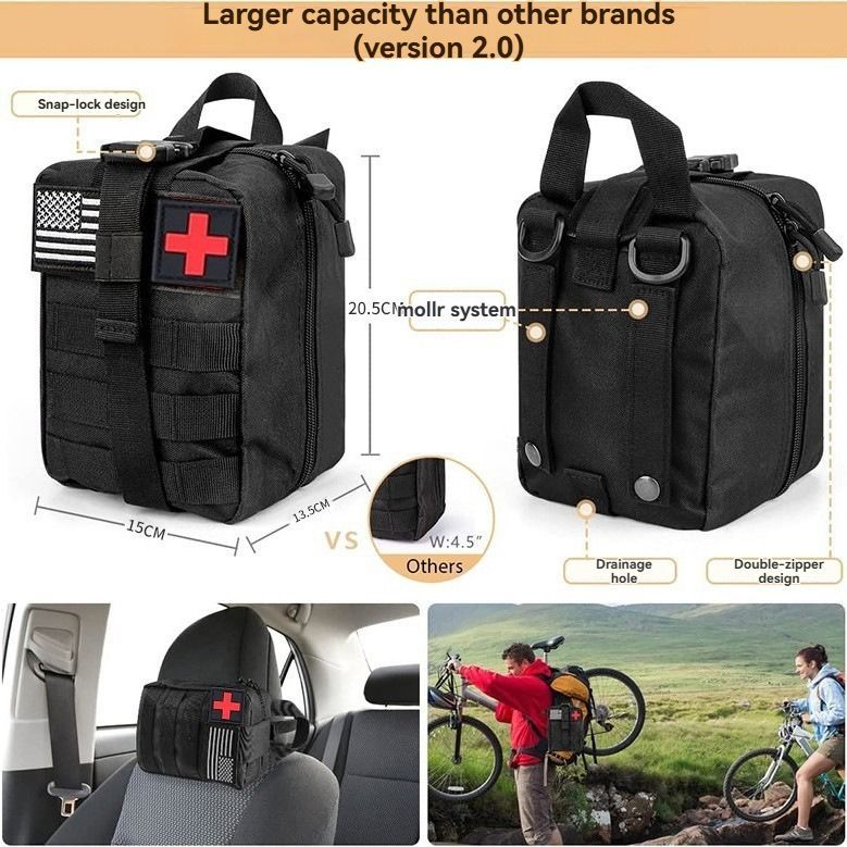Survival Tool Kit 43-Piece Emergency Kit Outdoor Survival First Aid Kit Larger - Black - Size 43 - piece set