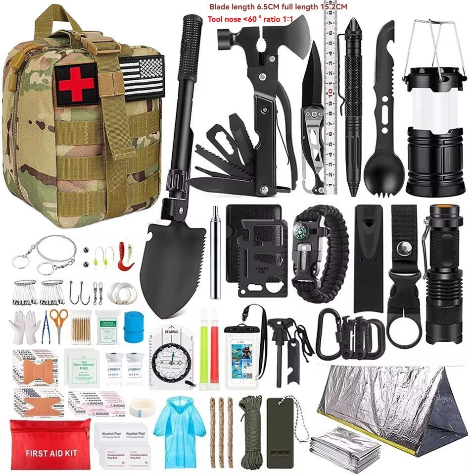 Survival Tool Kit 43-Piece Emergency Kit Outdoor Survival First Aid Kit Larger - Black - Size 43 - piece set